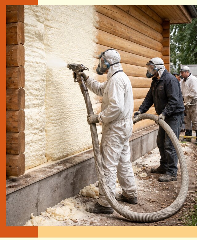 Утепление дома из бруса пенополиуретаном в Беслане