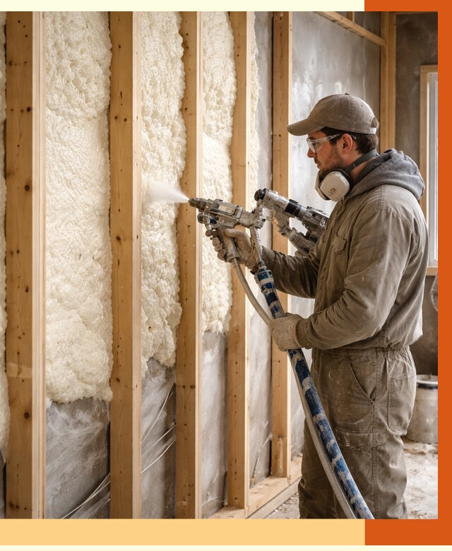 Утепление каркасной стены ППУ в Беслане от 4304 руб./м2 под ключ | ТепломастерБсл